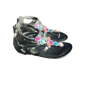 Art Class Black Gladiator Sandals with gemstone detail